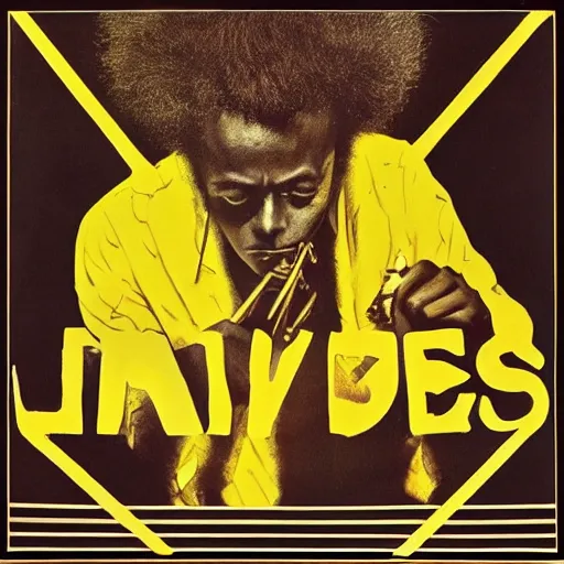 Prompt: miles davis album cover featuring a big hairy spider