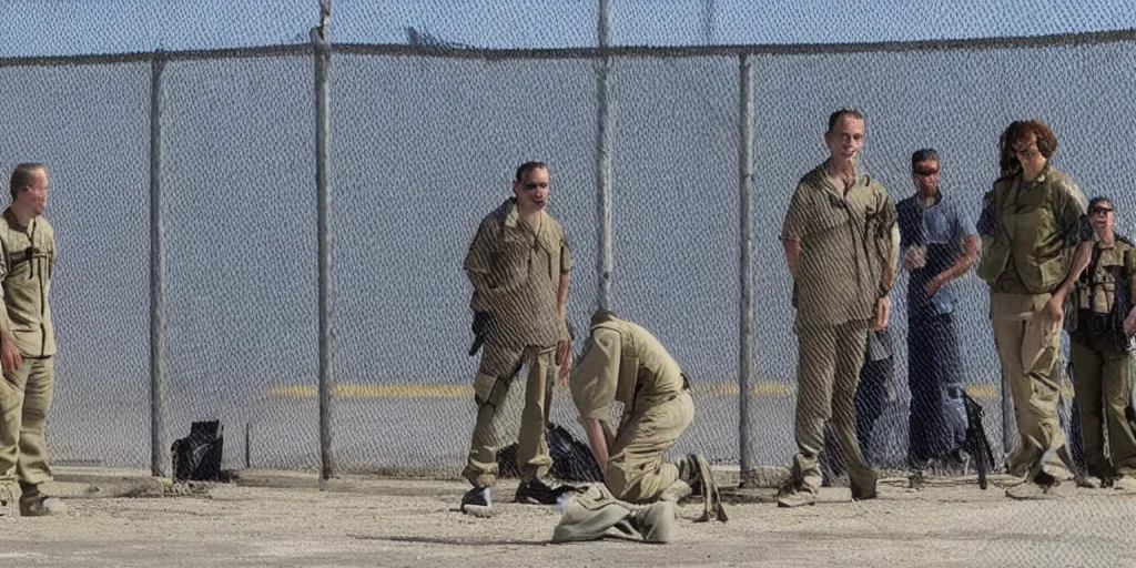 Prompt: camp x-ray, guantanamo bay prison, no people