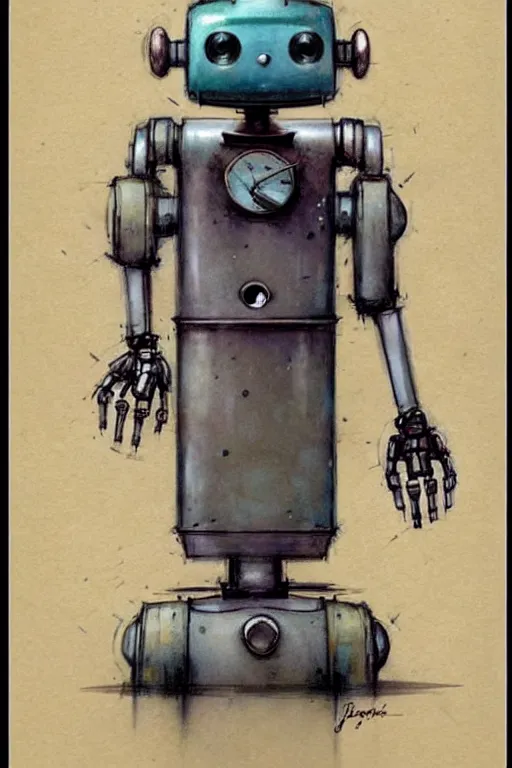 Prompt: (((((1950s robot detective. muted colors.))))) by Jean-Baptiste Monge !!!!!!!!!!!!!!!!!!!!!!!!!!!