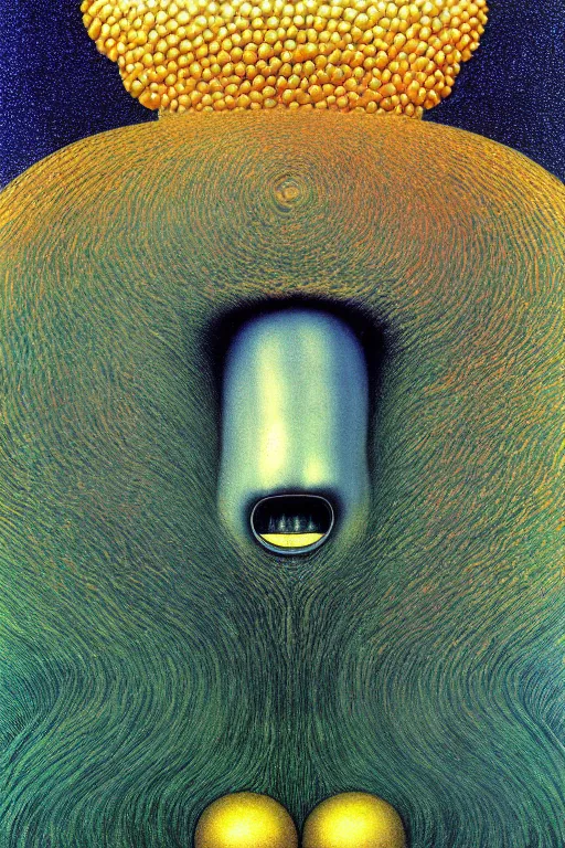 Prompt: 8 0 s art deco close up portait of mushroom head with big mouth surrounded by spheres, rain like a dream digital painting curvalinear clothing cinematic dramatic fluid lines otherworldly vaporwave interesting details epic composition by artgerm rutkowski moebius francis bacon gustav klimt