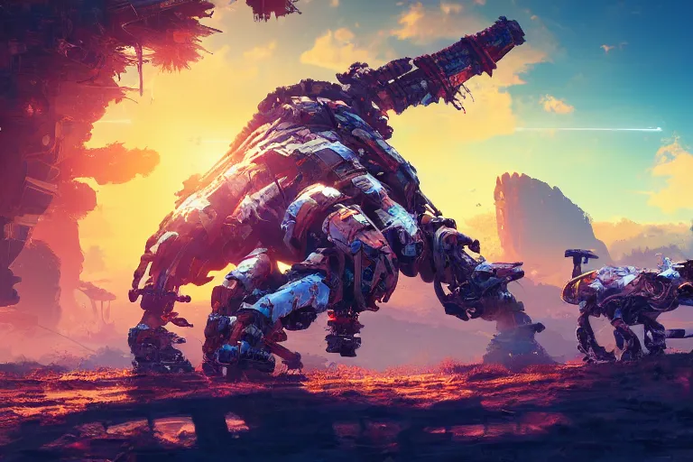 Image similar to shellsnapper machine mecanical creature robot of horizon forbidden west horizon zero dawn radiating a glowing aura global illumination ray tracing hdr fanart arstation by ian pesty and alena aenami artworks in 4 k