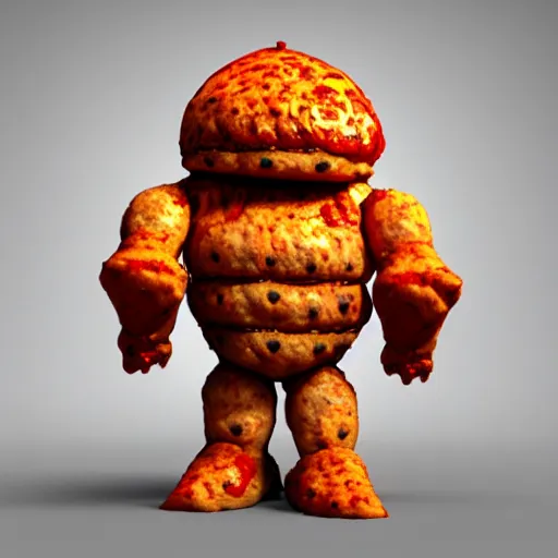 Prompt: pizza golem, 3 d model, highly detailed