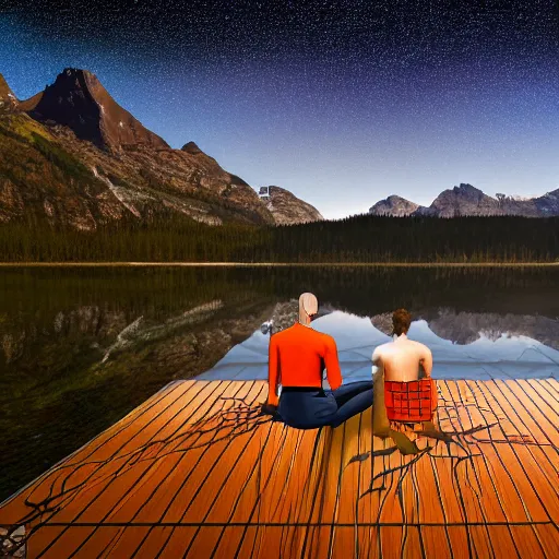 Image similar to 8 spiderman sitting in infinity pool finnish cabin environment. mountain background. photorealistic. ultra realistic. ultra high definition. 8 k. evening. starry sky.