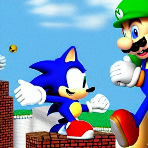 Image similar to super mario hangs out with sonic
