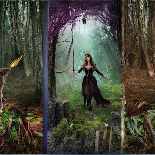 Image similar to fairy tale; forest; goddess of the hunt portrait; Ferdinand Khab; deep woods; warrior woman; archery, Art of Illusion, Artrift, finalRender, Flickr, IMAX, Polycount, r/Art, shadow depth, Sketchfab, Sketchlab, Substance Designer, VRay; trending on r/deepdream; AppGameKit, recursive ray tracing; volumetric lighting; ambient occlusion, Hyper detailed digital matte painting, concept art, hyperrealism, Cinema 4D, 8k resolution, 64 megapixels, bokeh, CGSociety, ZBrush Central, behance HD, hypermaximalist, a masterpiece, 4K, Ukiyo-e, film noir, neon, beautiful, deep colors, bright, amazing, gorgeous, wonderful, great, marvelous, fantastic, magnificent, excellent, fabulous, lovely, astonishing, outstanding, splendid, glorious, mist, by Gustav Klimt and Gustave Doré,