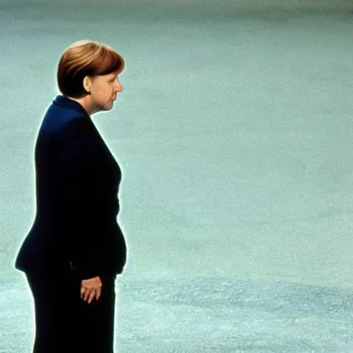 Image similar to angela merkel starring in the movie the matrix, 1999