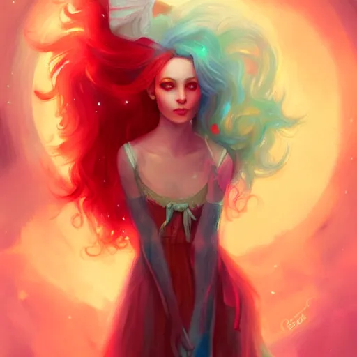 Prompt: colorful and Festive Captivating Fairy teenager with red hair, atmospheric lighting, painted, intricate, highly detailed by Charlie Bowater