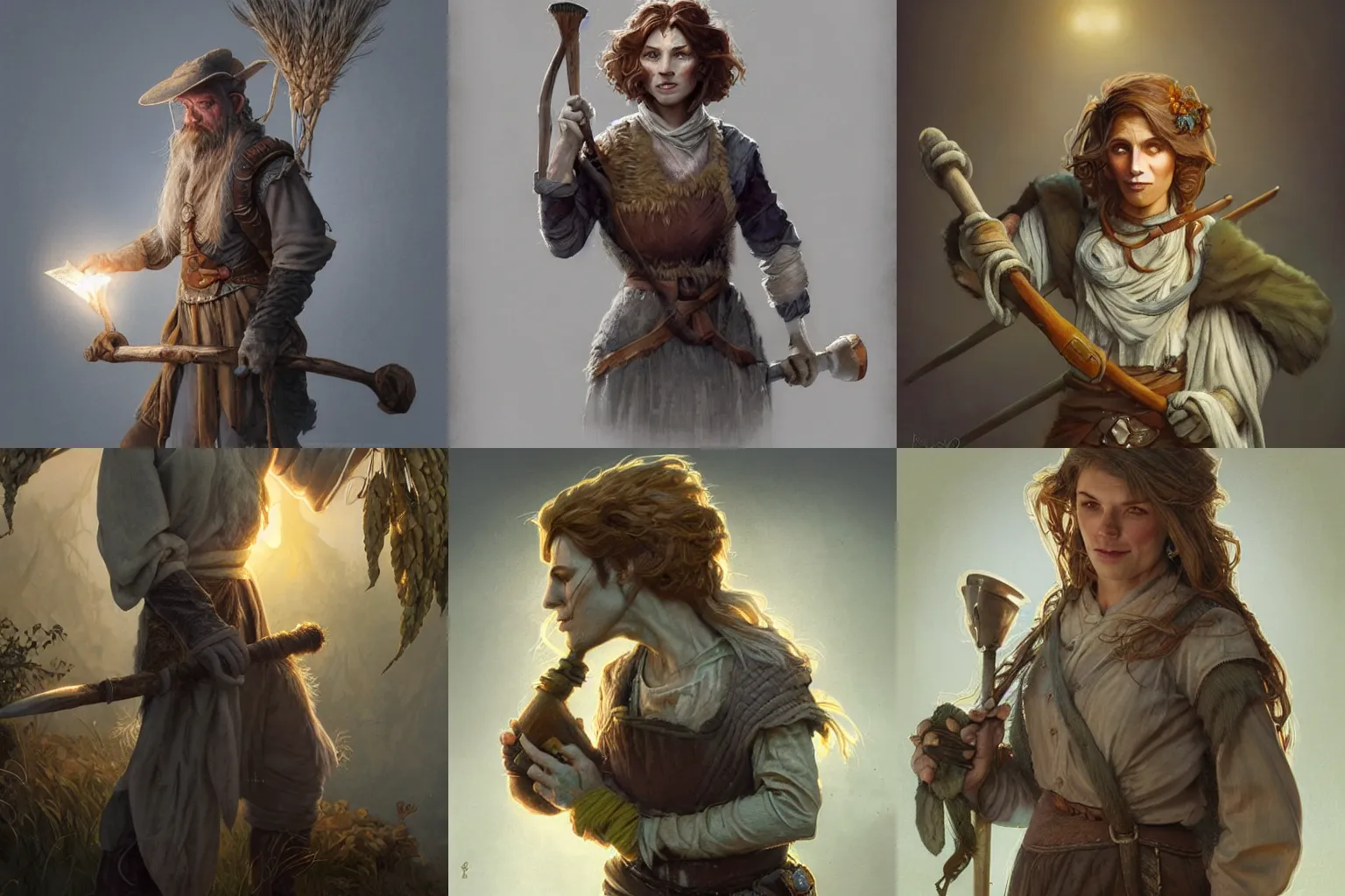 Prompt: a firbolg groundskeeper, young, with grey skin and looks like Barley Lightfoot from Onward, D&D, fantasy, intricate, cinematic lighting, highly detailed, digital painting, artstation, concept art, smooth, sharp focus, illustration, art by Artgerm and Greg Rutkowski and Alphonse Mucha