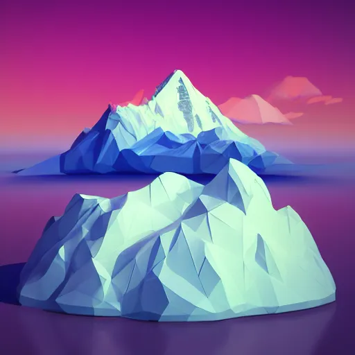 Image similar to floating island with mount everest in the sky, low poly, isometric art, 3d art, high detail, artstation, concept art, behance, ray tracing, smooth, sharp focus, ethereal lighting