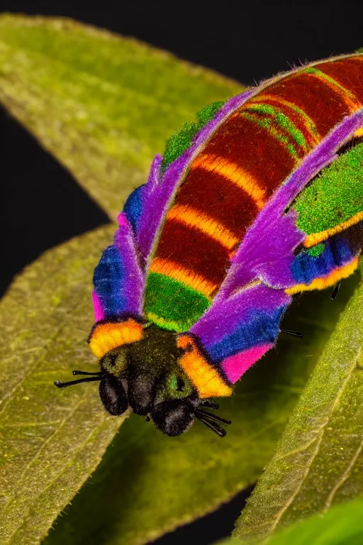 Image similar to high quality macro photo multicolored puss moth caterpillar! gorgeous highly detailed hannah yata elson peter cinematic lighting high quality low angle hd 8k sharp shallow depth of field