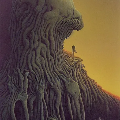 Image similar to Zdzisław Beksiński by Gerald Brom, landscape humans horror