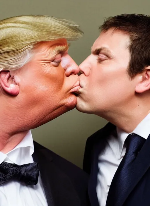 Image similar to beautiful romantic professional photo of two donald trumps kissing.