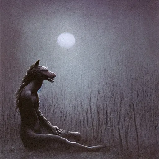 Image similar to werewolf girl by Beksinski