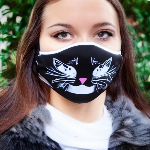 Prompt: A black and white cat wear mask