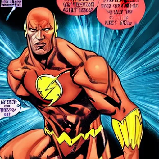 Prompt: The Rock starring as the Flash in the Flash comics