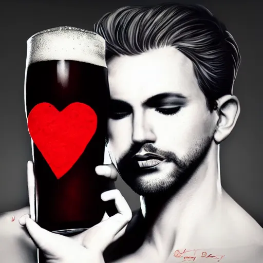 two beautiful men, their lips drinking beer, red Stable Diffusion