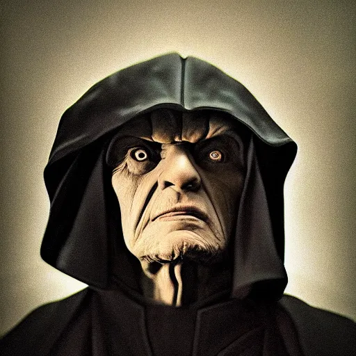 Prompt: portrait of darth sidious by rembrandt van rijn, wide angle shot, diffuse lighting, intricate, elegant, highly detailed, lifelike, photorealistic, sharp focus, a 2 4! film cinematography, cinematic, hyper realism, high detail, dream like atmosphere
