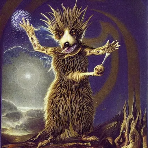 Image similar to furry freaky creature sings a unique canto about'as above so below'being ignited by the spirit of haeckel and robert fludd, breakthrough is iminent, glory be to the magic within