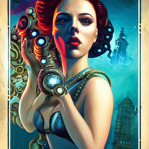 Image similar to lofi underwater bioshock biopunk lovecraft lovecraftian portrait of scarlett johansson, octopus, Pixar style, by Tristan Eaton Stanley Artgerm and Tom Bagshaw.