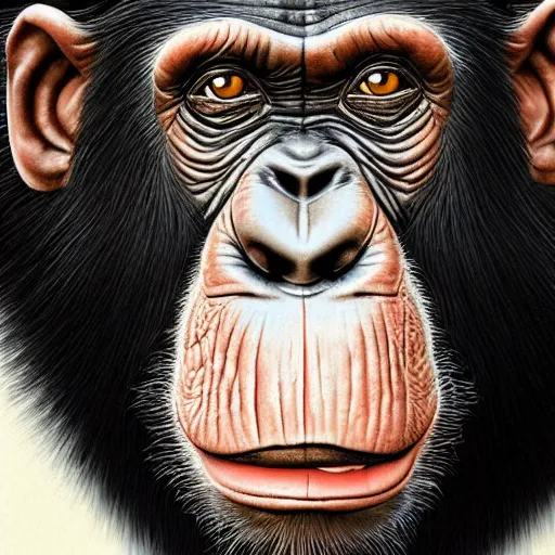 Image similar to a hyperrealistic portrait of a chimpanzee, with a top hat. photorealistic, highly detailed