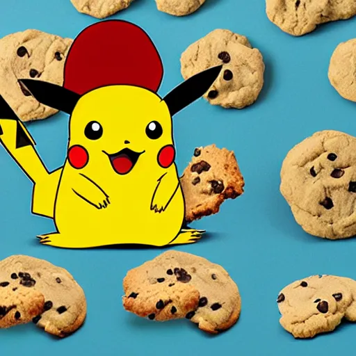 Prompt: pikachu eating cookies