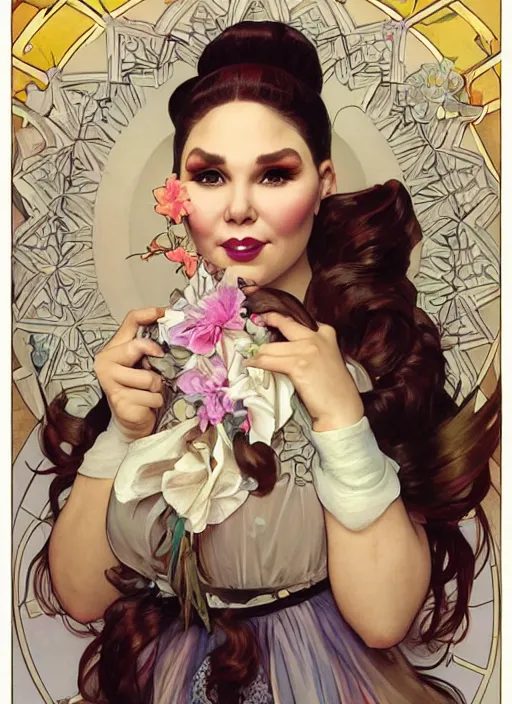 Prompt: trixie mattel in full makeup, painting by artgerm and greg rutkowski and alphonse mucha