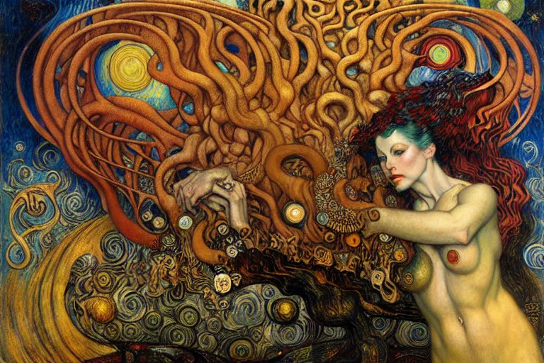 Image similar to Divine Chaos Engine by Karol Bak, Jean Delville, William Blake, Gustav Klimt, and Vincent Van Gogh, symbolist, visionary