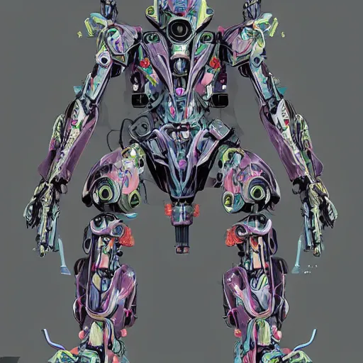 Image similar to symmetry, waterlily mobile combat suit floral robot, biomechanical, waterlily mecha nymphaea, detailed illustration, concept art, smooth, sharp focus, art by antoni gaudi