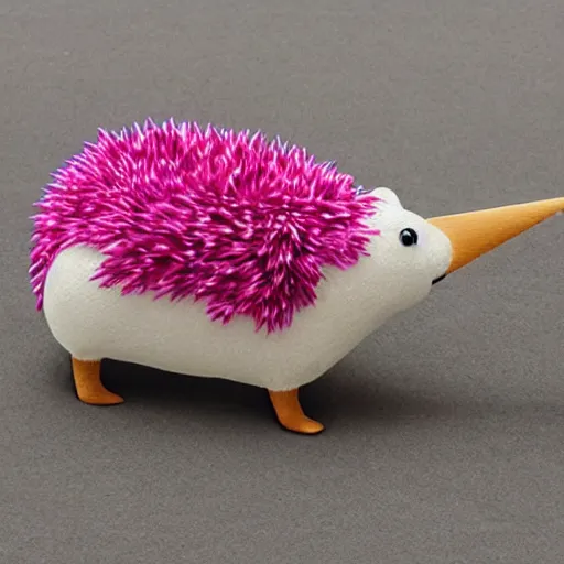 Image similar to a hedgehog made of unicorn horns