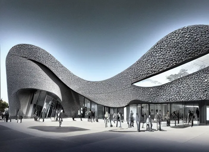 Image similar to mercedes exhibition center exterior designed by antoni gaudi, and concept art