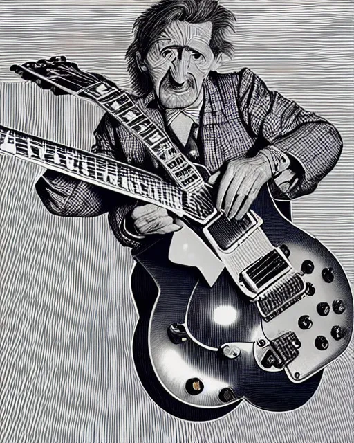 Image similar to barry chuckle ( shredding on a gibson les paul. guitar solo, bold, art by stanisław szukalski, 3 d 8 k )