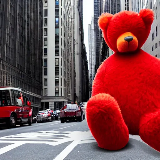 Prompt: large red bear on a street in new york city in the style of picasso