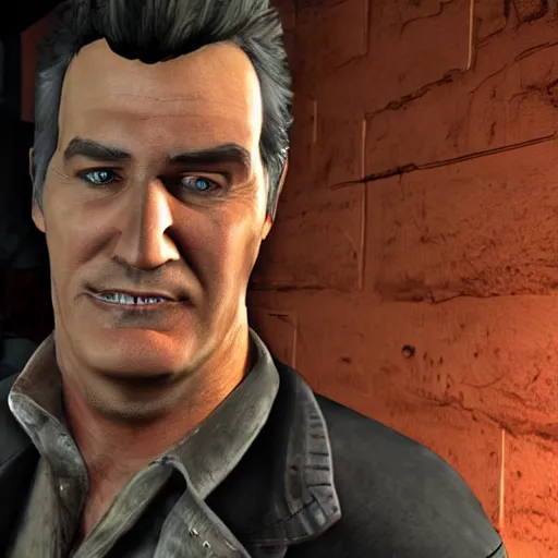 Prompt: a screenshot of bruce campbell in read dead redemption. 3 d rendering. unreal engine. amazing likeness. very detailed. cartoon caricature