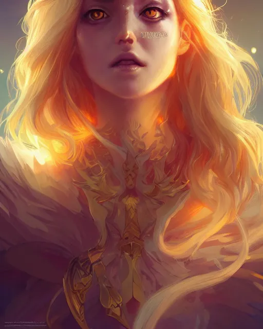 Prompt: a beautiful sun sorceress, flowy yellow golden hair, golden eyes, sun, summer, cinematic lighting, highly detailed, digital painting, trending on artstation, pixiv, concept art, sharp focus, illustration, art by ross tran and wlop, dark art