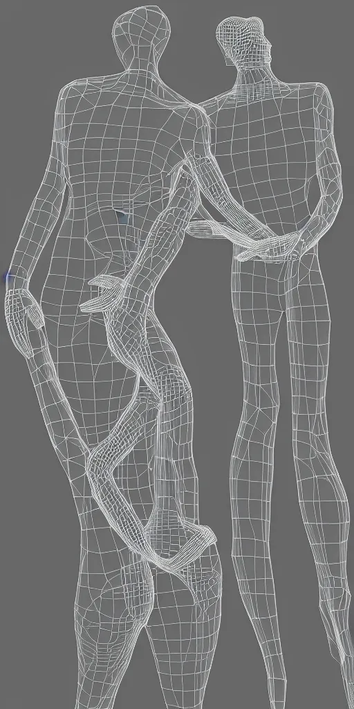 Image similar to beautiful abstract human bodies intertwined, wireframe, perfect topology, 3 d model, 3 d mesh