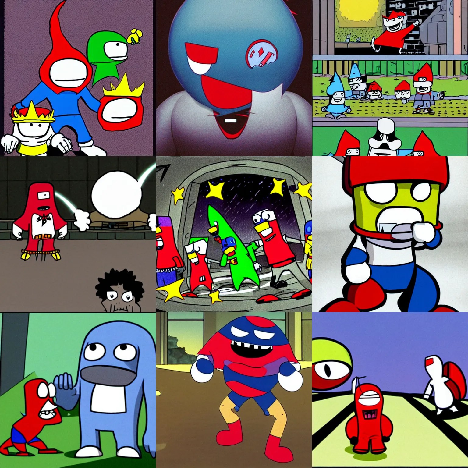 Prompt: Homestar Runner, Strong Bad, and the Cheat in the Blair Witch Project (1999)
