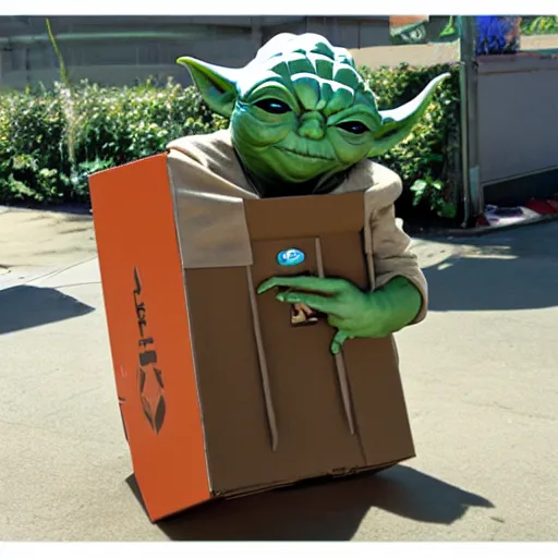 Prompt: Yoda in an Amazon Box