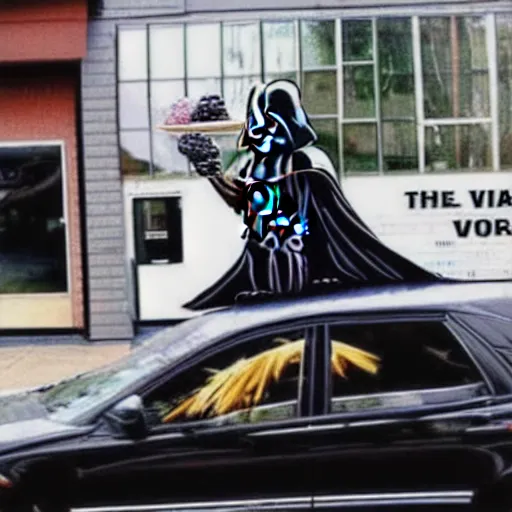 Image similar to darth vader throw food on a car