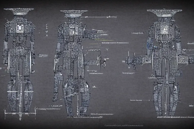 Prompt: Blueprint scheme of an armcannon