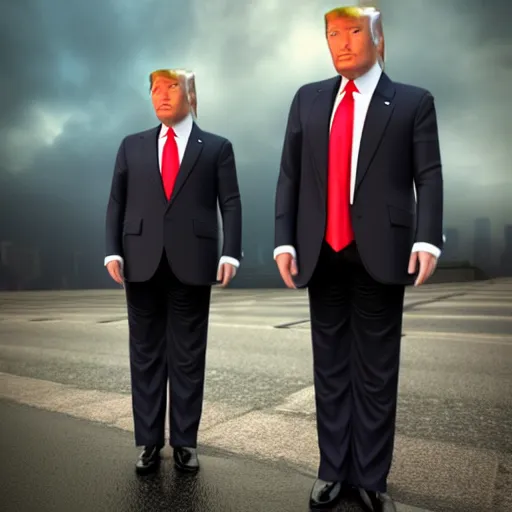 Prompt: Doge with donald trump body, realistic artstyle, wide shot, dramatic lighting, octane render, hyperrealistic, high quality, highly detailed, HD, beautiful, cinematic, 8k, unreal engine, facial accuracy, symmetrical