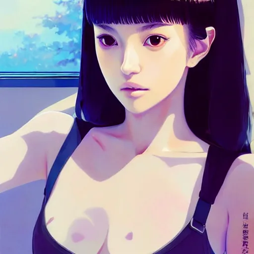 Image similar to a beautiful young japanese natalie portman alluring instagram model in crop top, large chest, by guweiz and wlop and ilya kuvshinov and artgerm, aesthetic, gorgeous, gapmoe yandere grimdark, trending on pixiv fanbox, painted by greg rutkowski makoto shinkai takashi takeuchi studio ghibli, akihiko yoshida