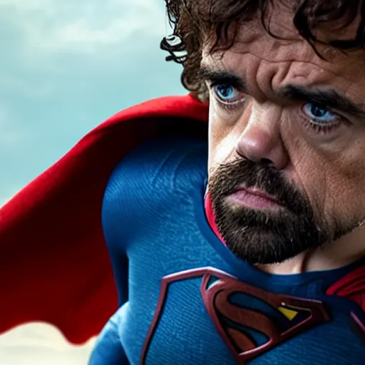 Prompt: stunning awe inspiring peter dinklage as superman, movie still 8 k hdr atmospheric lighting