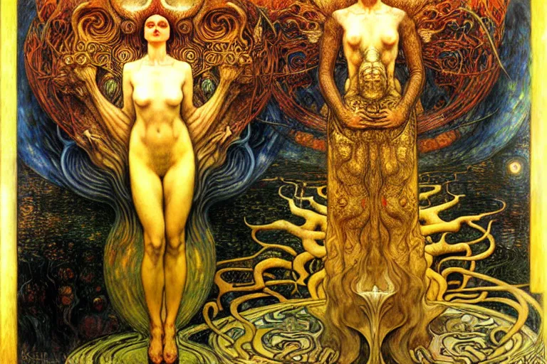 Image similar to Divine Chaos Engine by Karol Bak, Jean Delville, William Blake, Gustav Klimt, and Vincent Van Gogh, symbolist, visionary