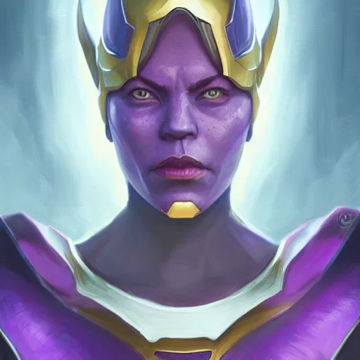 Prompt: Portrait of Thanos female version by Mandy Jurgens