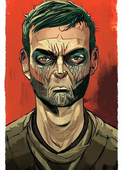 Image similar to highly detailed delirium face portrait of inkor in prison by petros afshar, tom whalen, laurie greasley, war face by greg rutkowski