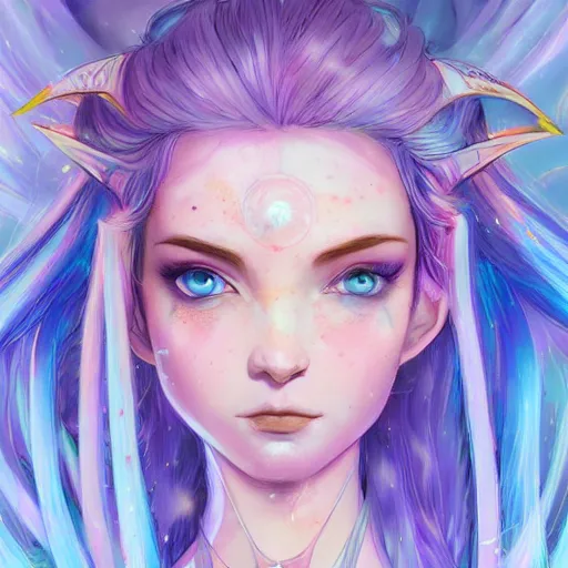 Prompt: art championship winner trending on artstation portrait of a goddess elven mecha warrior princess, head and shoulders, blue hair, matte print, pastel pink neon, cinematic highlights, lighting, digital art, cute freckles, digital painting, fan art, elegant, pixiv, by Ilya Kuvshinov, daily deviation, IAMAG, illustration collection aaaa updated watched premiere edition commission ✨✨✨ whilst watching fabulous artwork \ exactly your latest completed artwork discusses upon featured announces recommend achievement