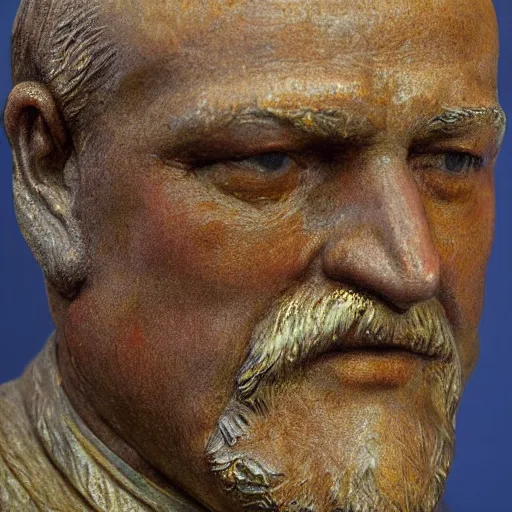 Image similar to hyper realistic closeup bust of a new england fisherman, painted, colorized, bossons vintage chalkware, by emile renouf