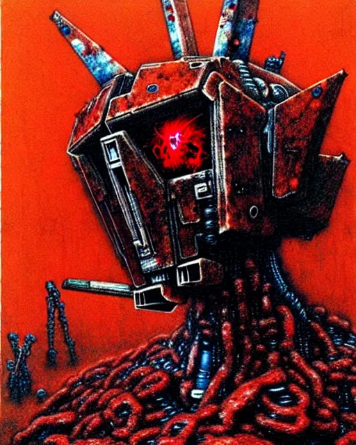 Image similar to bleeding gundam made of meat drawn by beksinski, high definition, lovecraftian