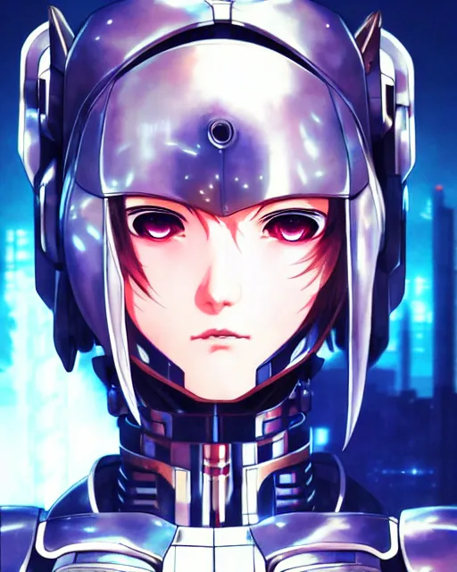 Image similar to portrait Anime Girl in mecha armor in night tokyo Sharp fine face pretty face, realistic shaded Perfect face, fine details. Anime. cyberpunk realistic shaded lighting by katsuhiro otomo ghost-in-the-shell, magali villeneuve, artgerm, rutkowski Jeremy Lipkin and Giuseppe Dangelico Pino and Michael Garmash and Rob Rey