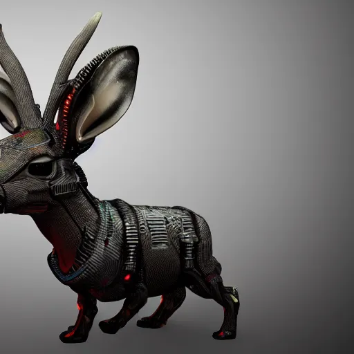 Prompt: cyborg jackalope cyberpunk, 3D render, 8k HD, centered, simple design